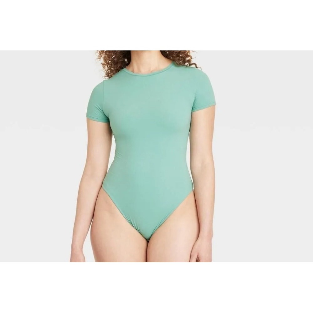 Auden Bodysuit Womens M Tidal Flow Green‎ NWT 4-Way Stretch Short Sleeve